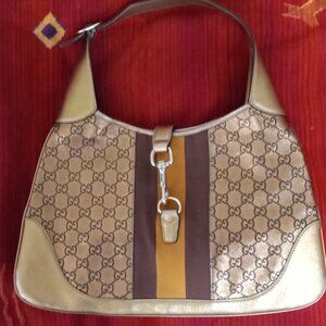 Authentic Gucci Jackie O Bouvier Gold Leather Hobo Shoulder Bag 153029